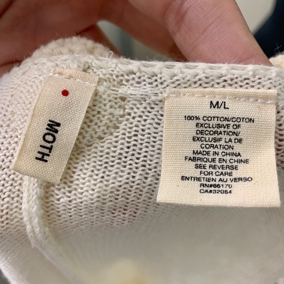 Anthro Moth Tan Crochet Pom Pom Cardigan M/L - Picture 5 of 5